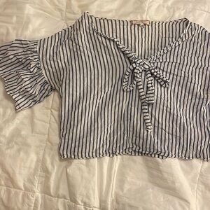 Blue & White striped Bell-sleeve cropped blouse
